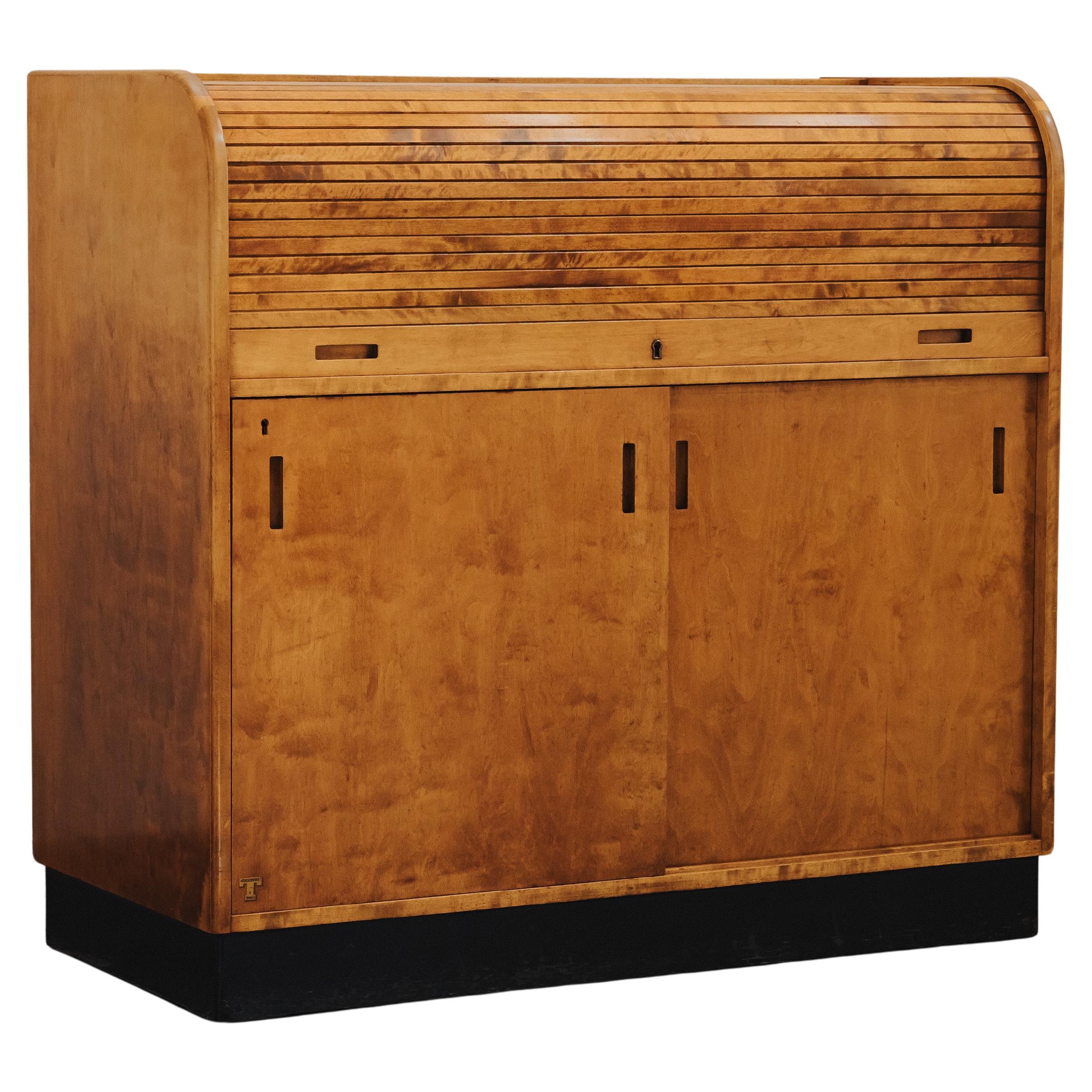 Vintage Roll Top Cabinet In Birch From Sweden, Circa 1960 For Sale