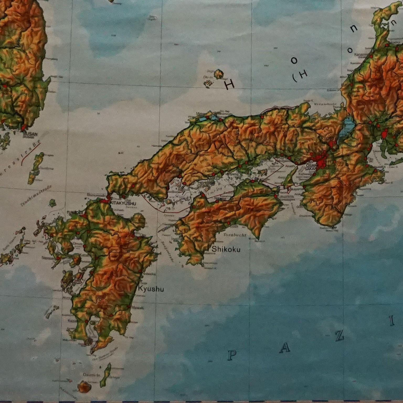 German Vintage Rollable Map Asia Japan Korea Wall Chart Poster Countrycore Decoration For Sale