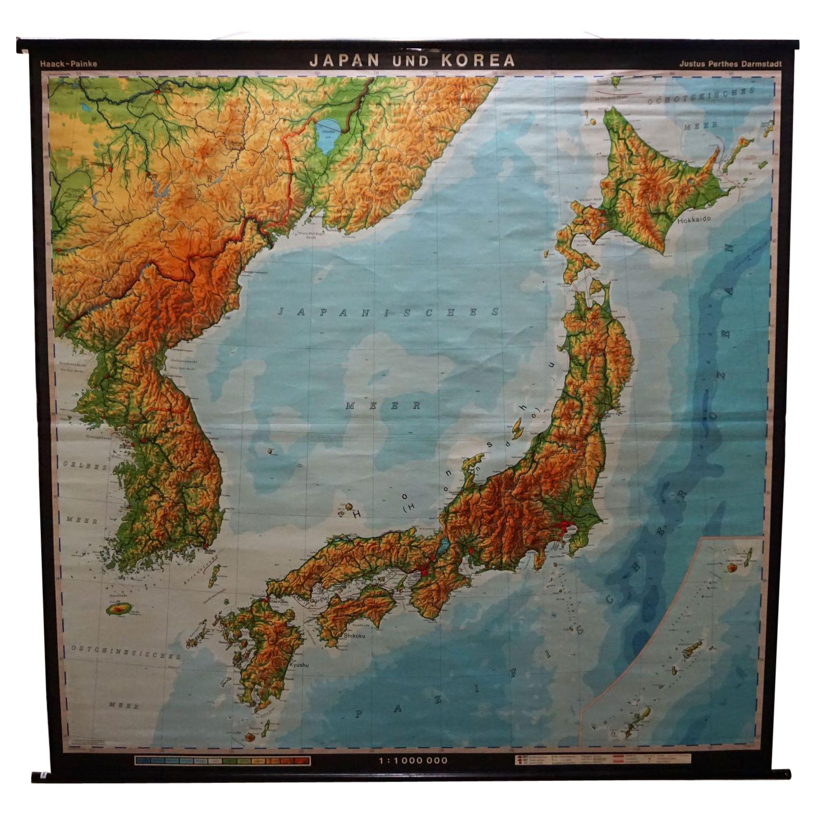 Vintage Rollable Map Asia Japan Korea Wall Chart Poster Countrycore Decoration For Sale