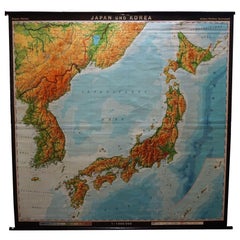Vintage Rollable Map Asia Japan Korea Wall Chart Poster Countrycore Decoration