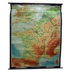 Vintage Rollable Map Wall Chart France Benelux Countries, South England
