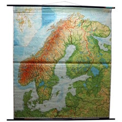 Retro Rollable Mural Map Wall Chart Print Scandinavia Norway Sweden Finland