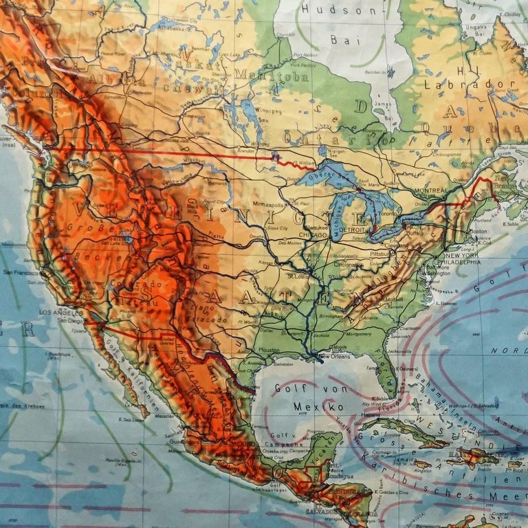 Vintage Rollable Map Western Part Of The World Americas For Sale At