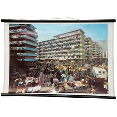 Vintage Rollable Mural Wall Chart Photo Poster Living in Hong Kong in 1970s