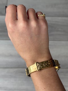 Vintage Rolled 9 Carat Gold Engraved Buckle Bangle