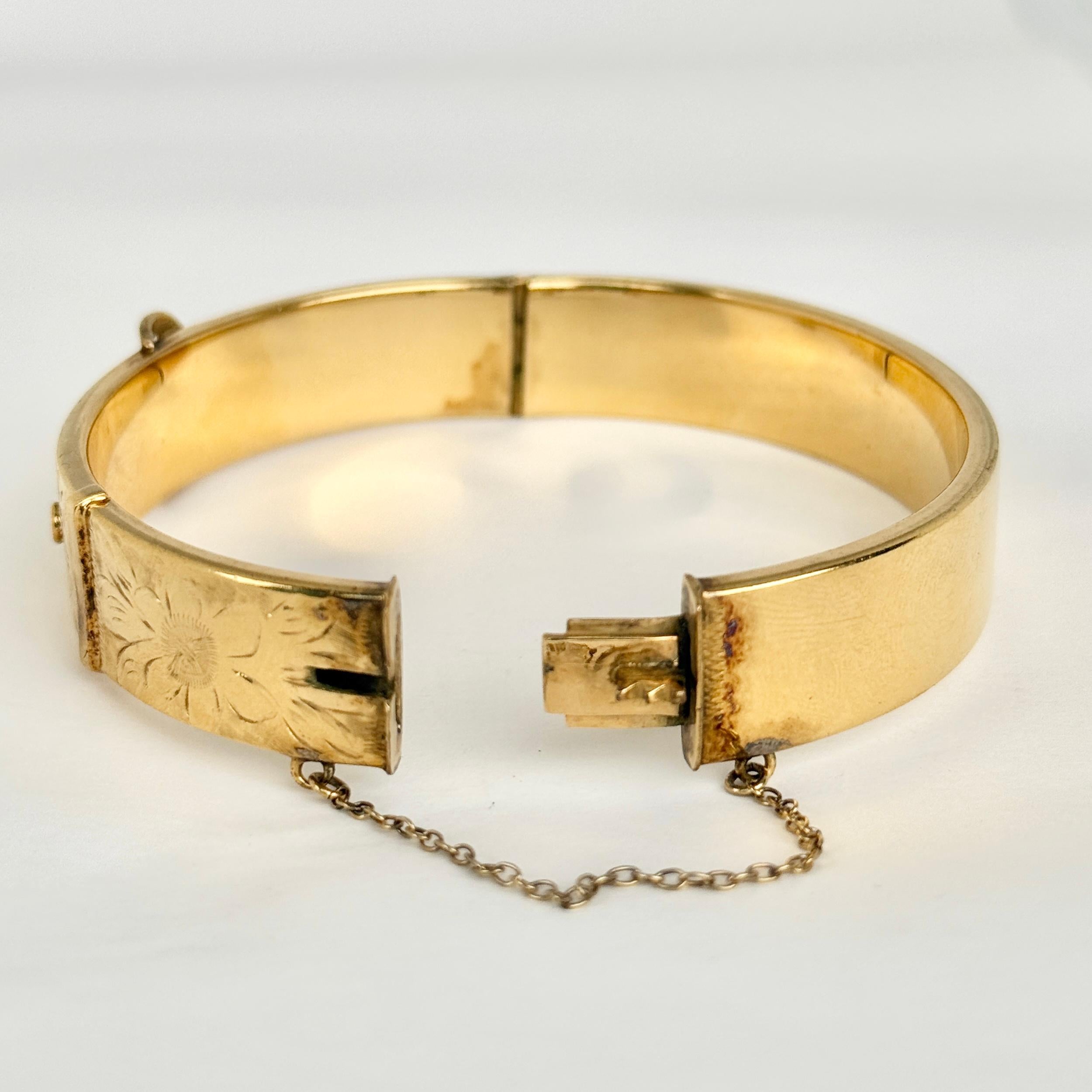 da uomo o donna Rolle d'epoca in oro 9 carati con fibbia incisa Bangle in vendita