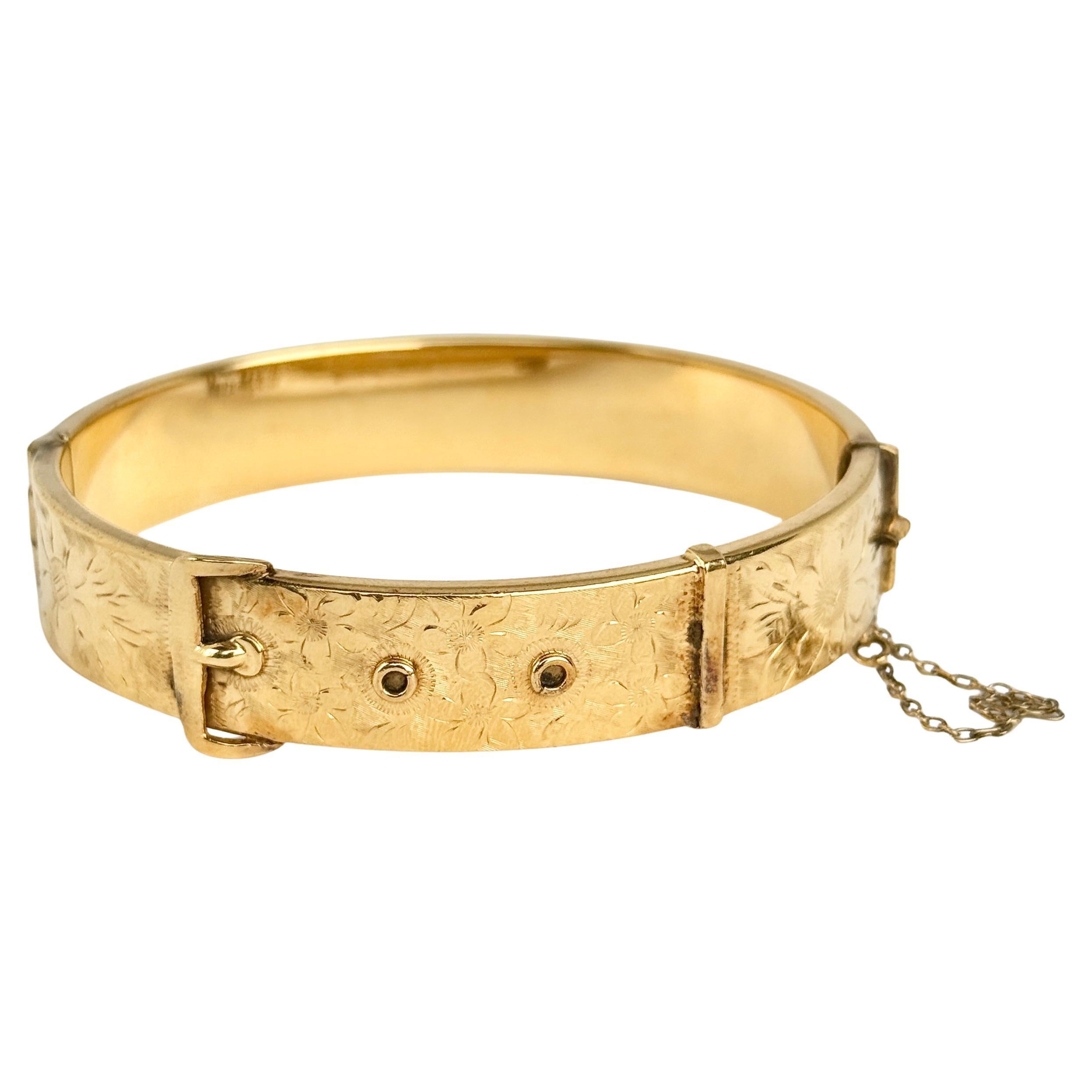 Rolle d'epoca in oro 9 carati con fibbia incisa Bangle