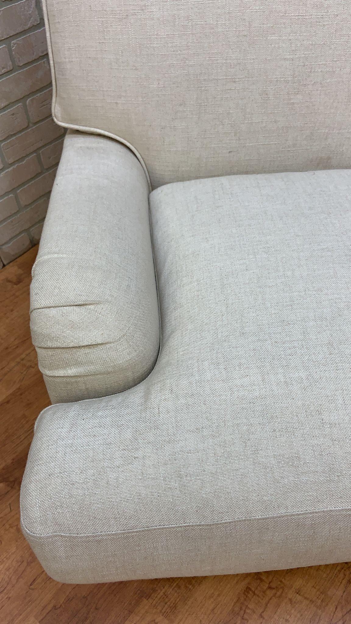 Modern Vintage Rolled Arm Sydney Club Chair Upholstered in Cream Linen For Sale