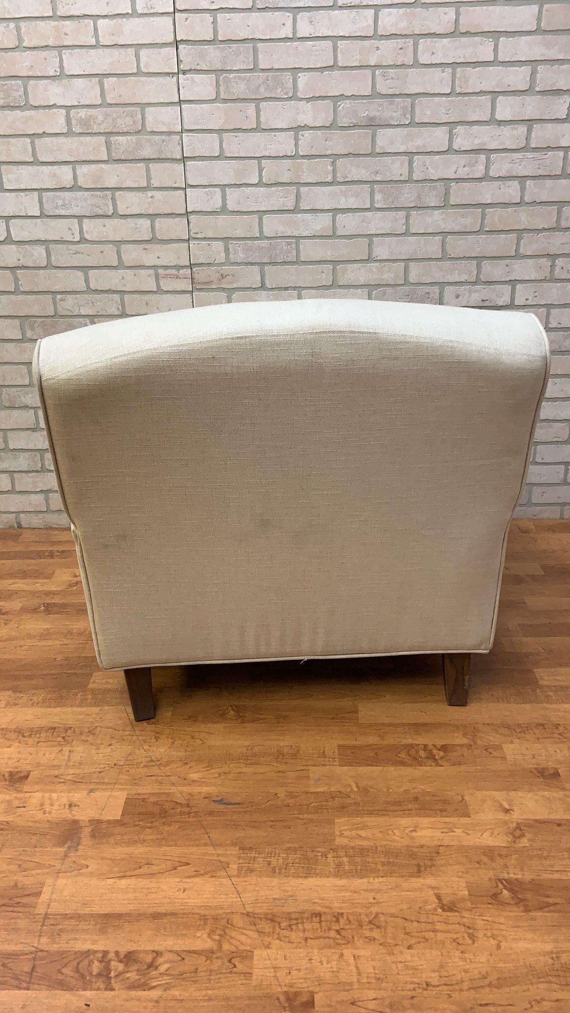 Hand-Crafted Vintage Rolled Arm Sydney Club Chair Upholstered in Cream Linen For Sale