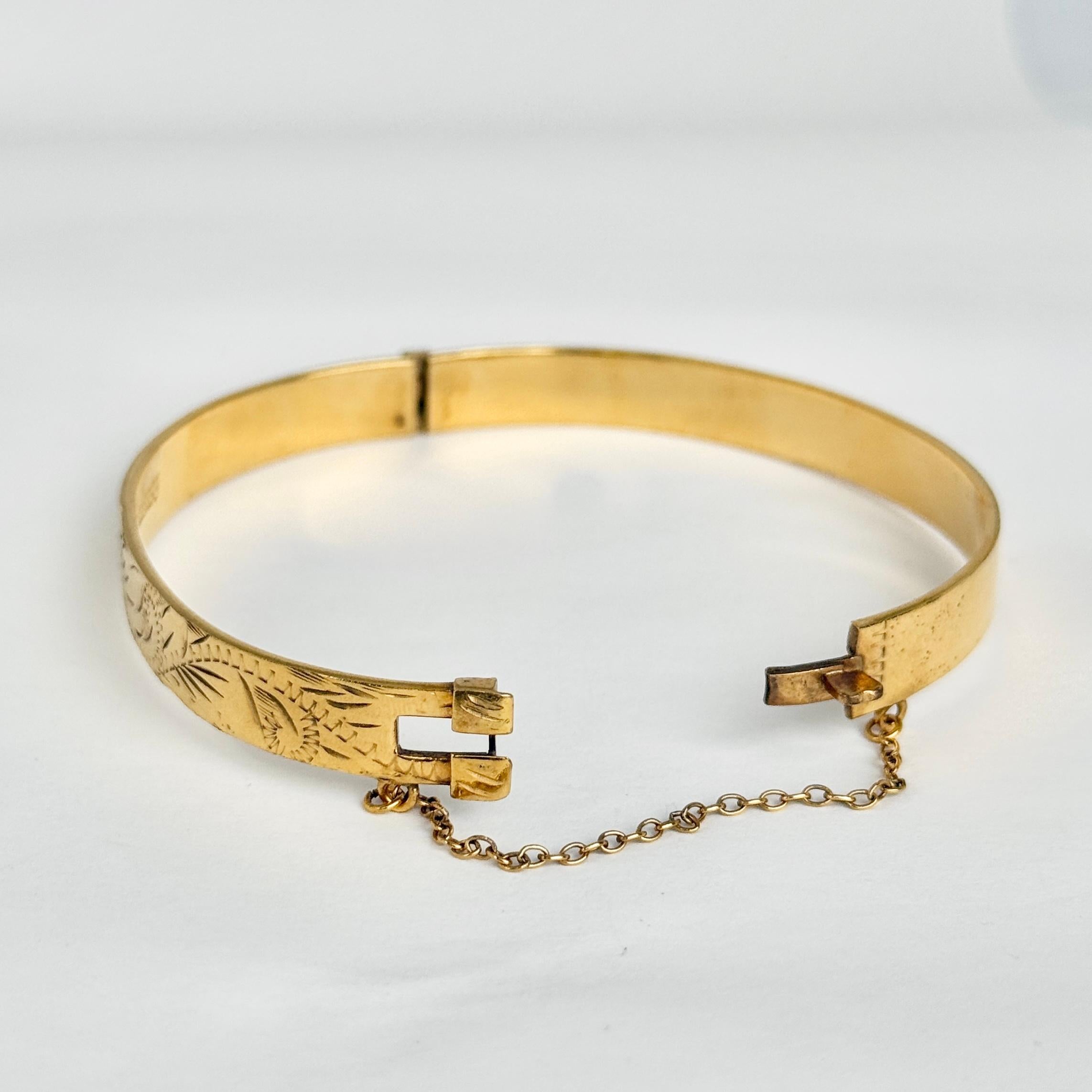 Vintage gerollt Gold graviert Armreif im Zustand „Gut“ im Angebot in Chipping Campden, GB
