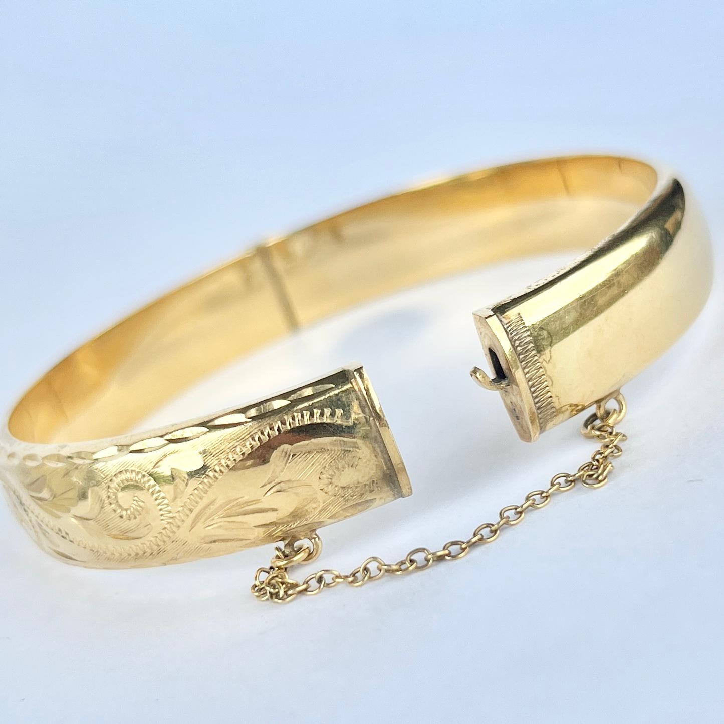 Women's or Men's Vintage Rolled Gold Engraved Bangle For Sale