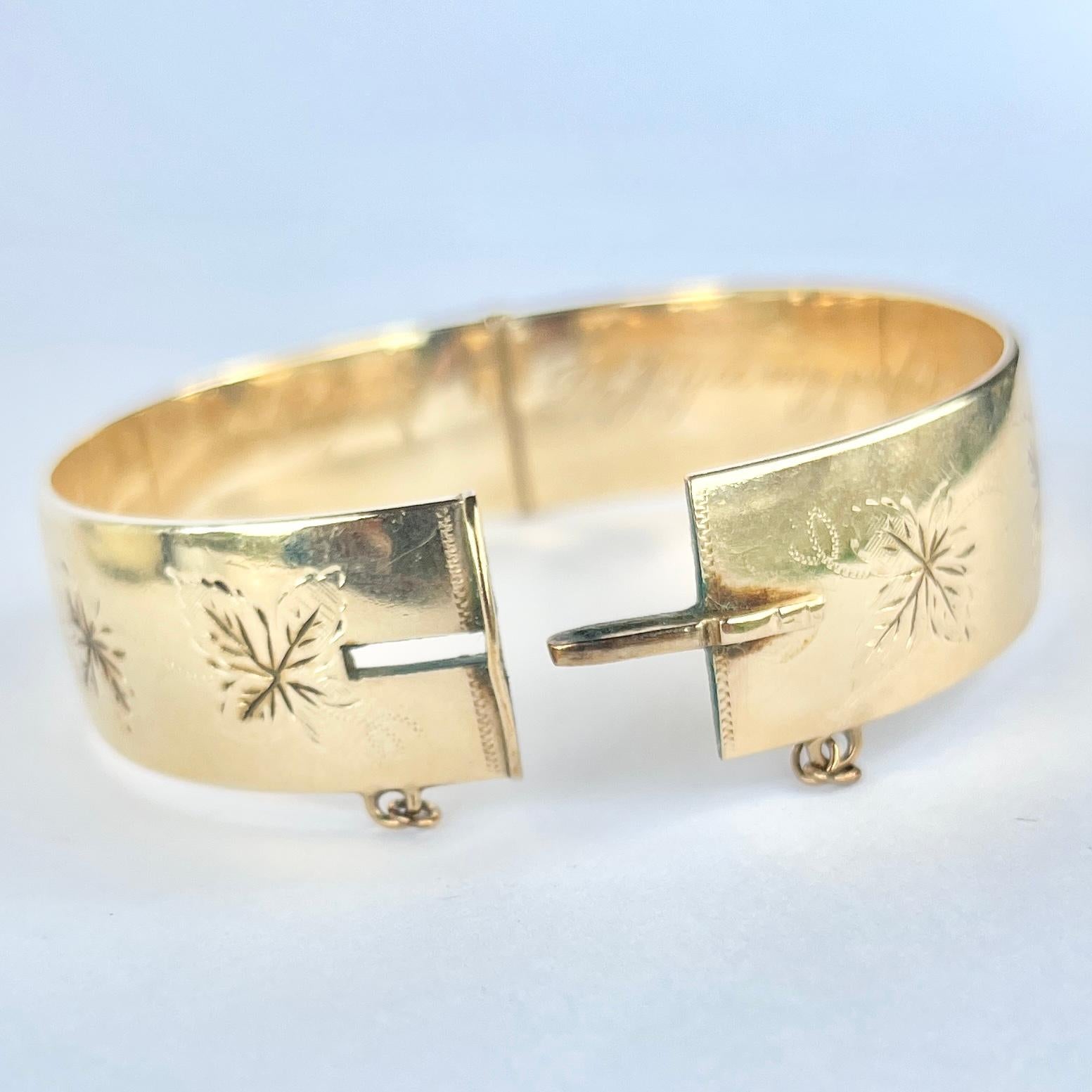Women's or Men's Vintage Rolled Gold Engraved Bangle For Sale