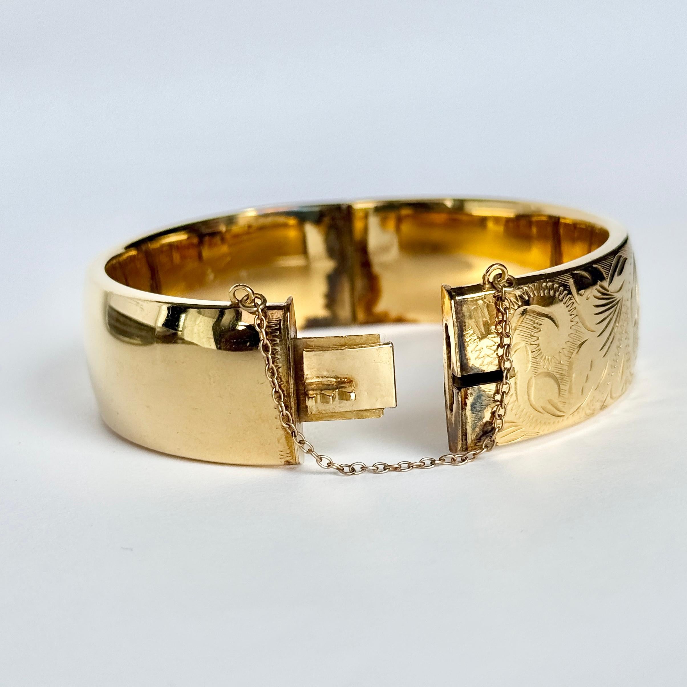 Vintage gerollt Gold graviert Armreif für Damen oder Herren im Angebot