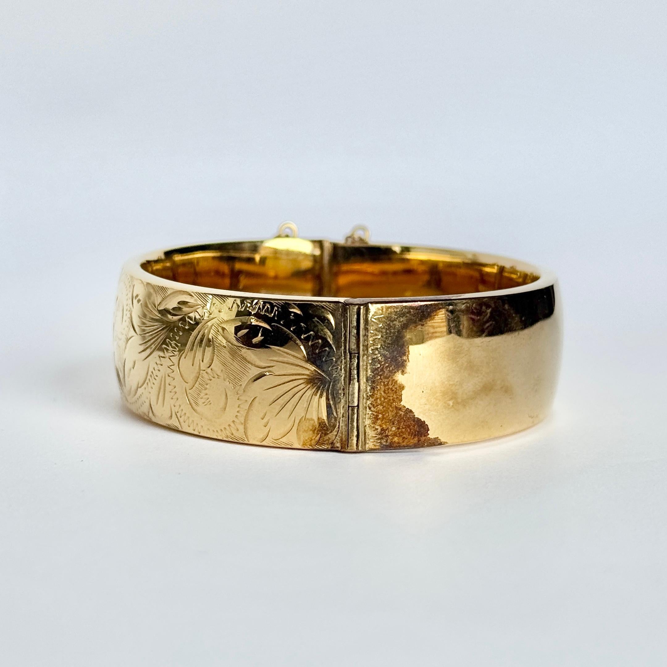 Vintage gerollt Gold graviert Armreif im Angebot 2
