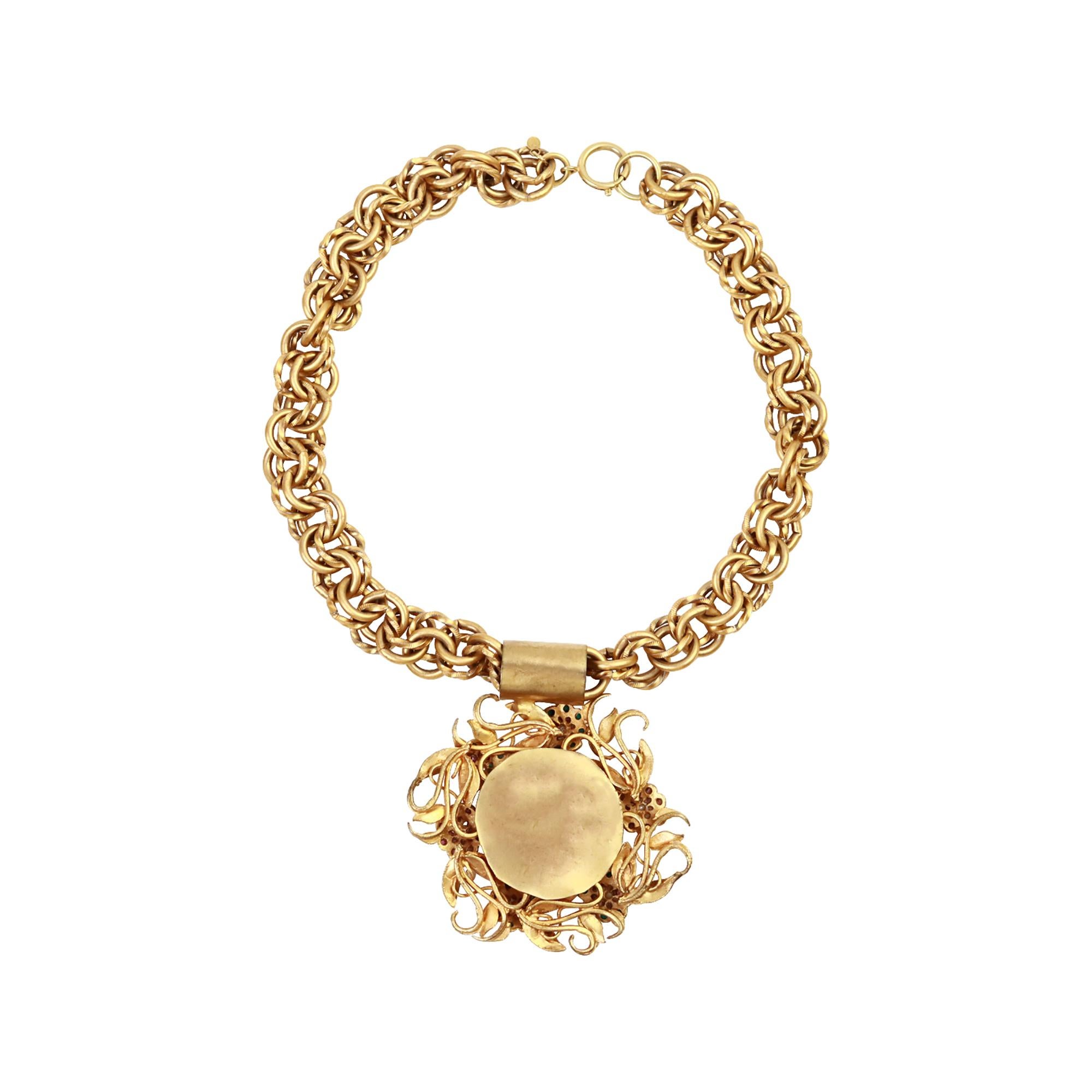 Vintage Rolled Gold with Cabachons Necklace Circa 1960's For Sale 3
