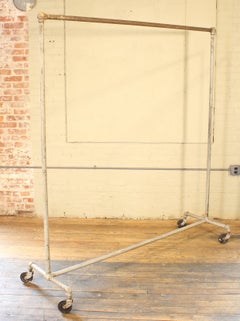 Vintage Rolling Clothing Rack, Garment Coat Stand Retail Store Display