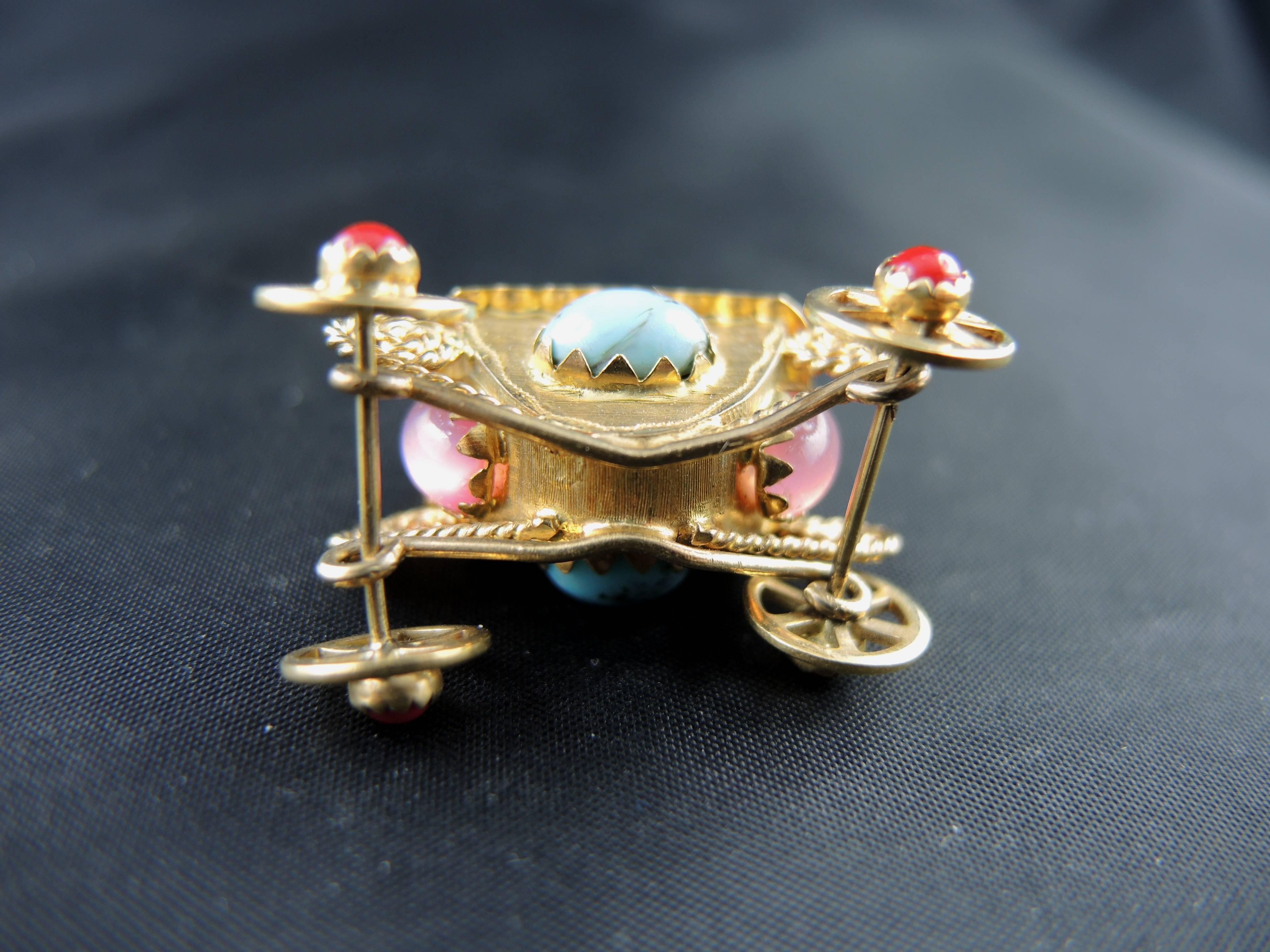Vintage Rolling Coach Pendant with Colored Stones, circa 1970 For Sale 1
