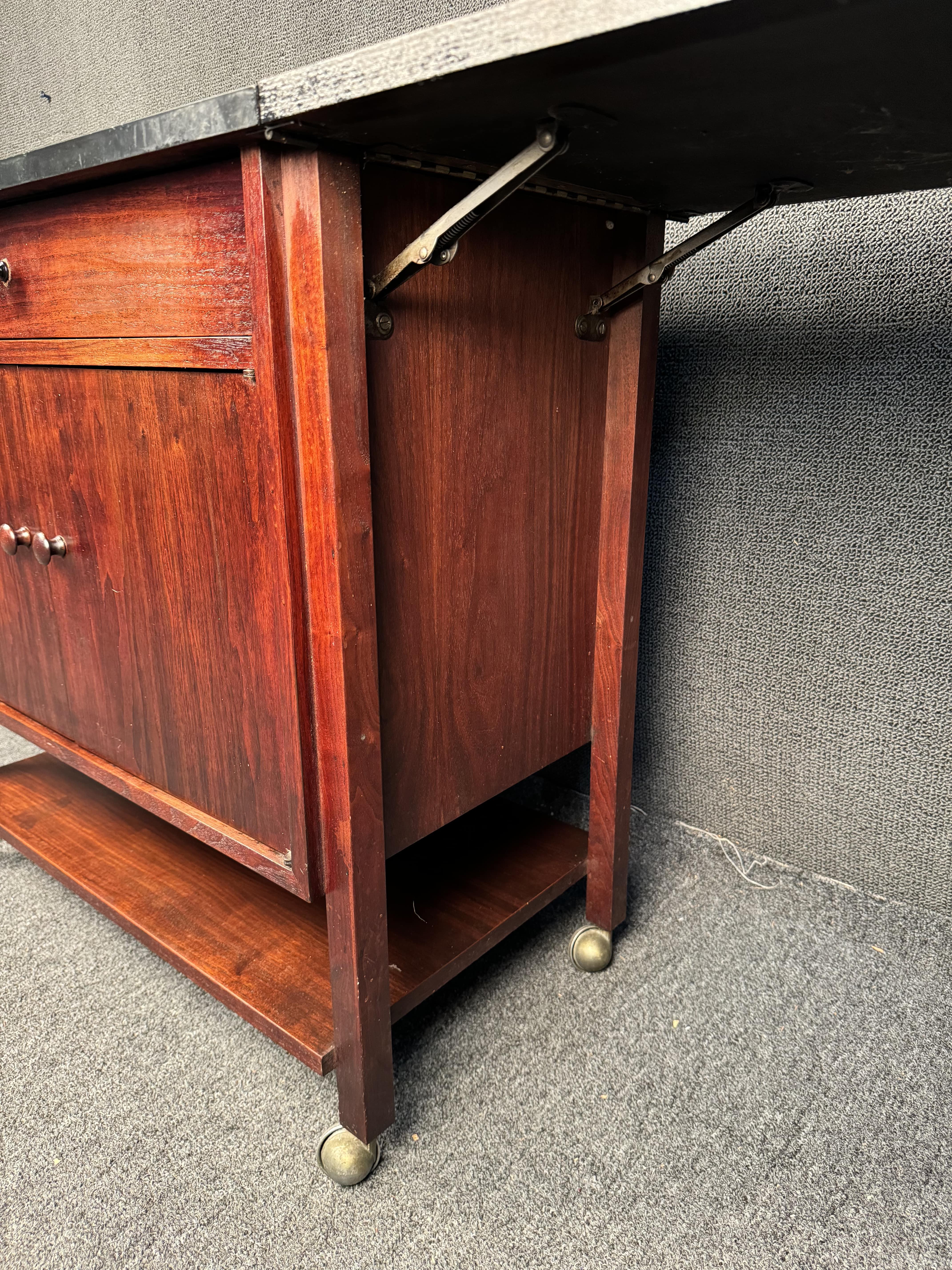 Vintage Rolling Drop Leaf Bar Cart For Sale 4