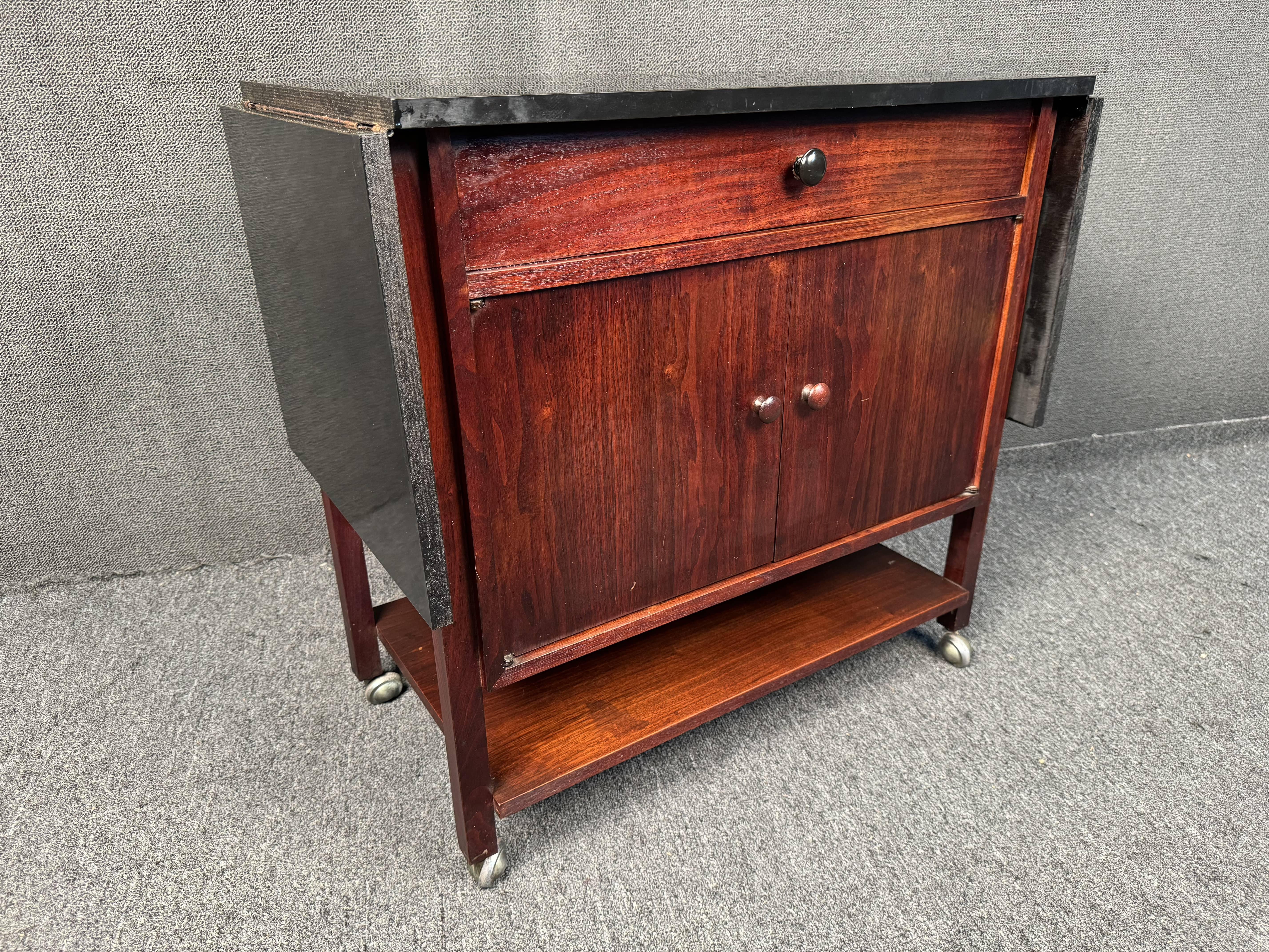Vintage Rolling Drop Leaf Bar Cart For Sale 9