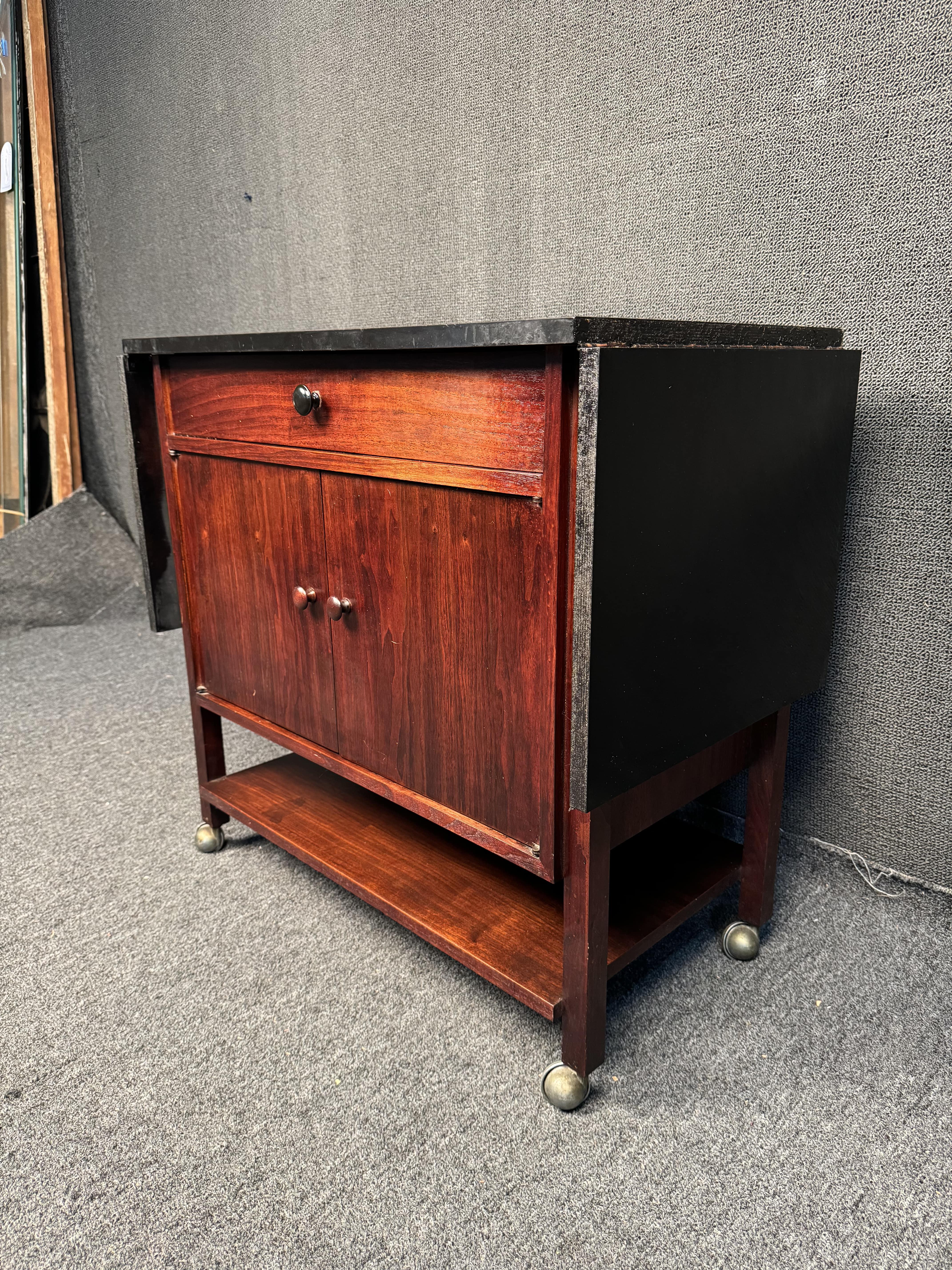Mid-Century Modern Vintage Rolling Drop Leaf Bar Cart For Sale