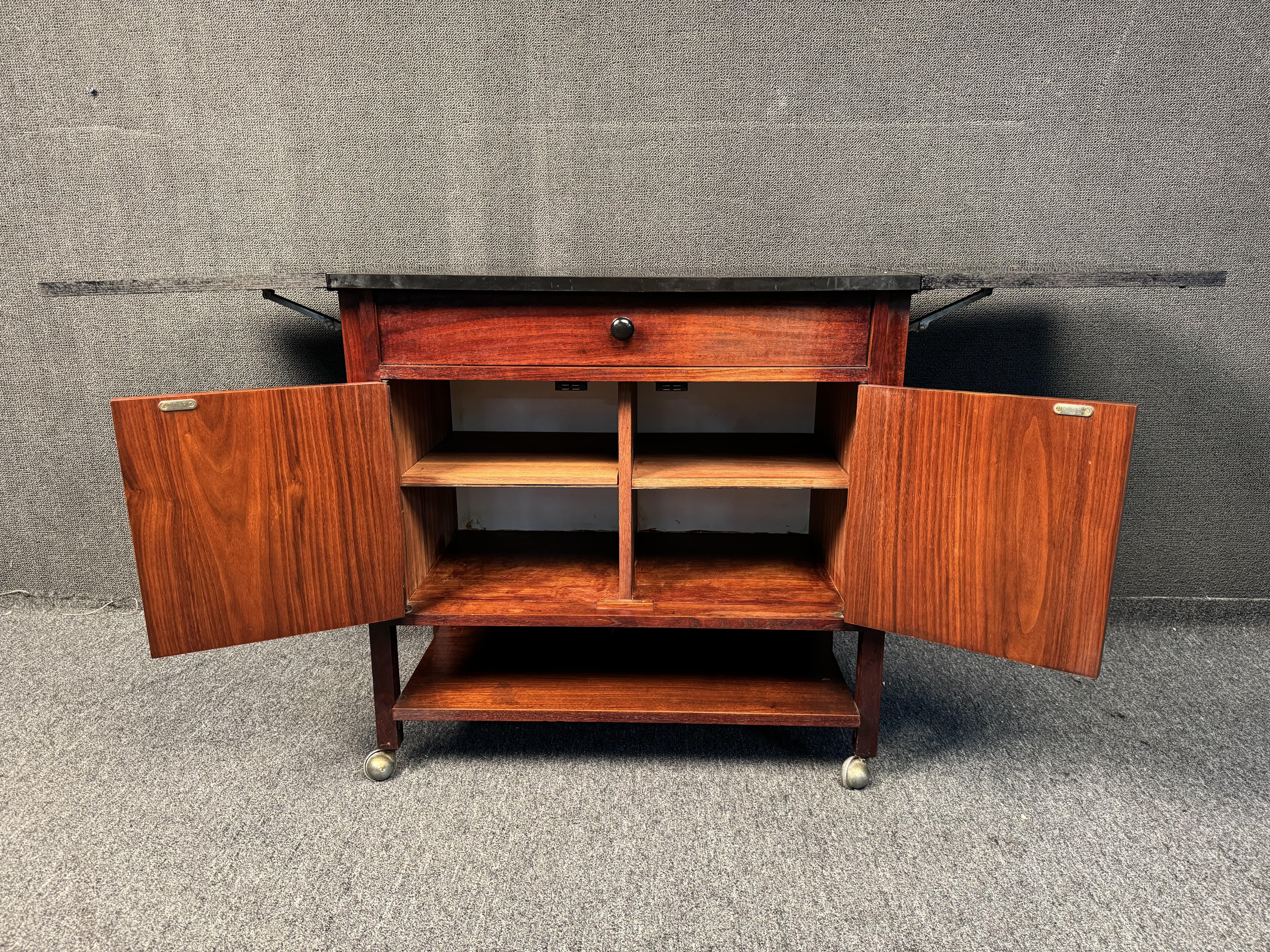 20th Century Vintage Rolling Drop Leaf Bar Cart For Sale