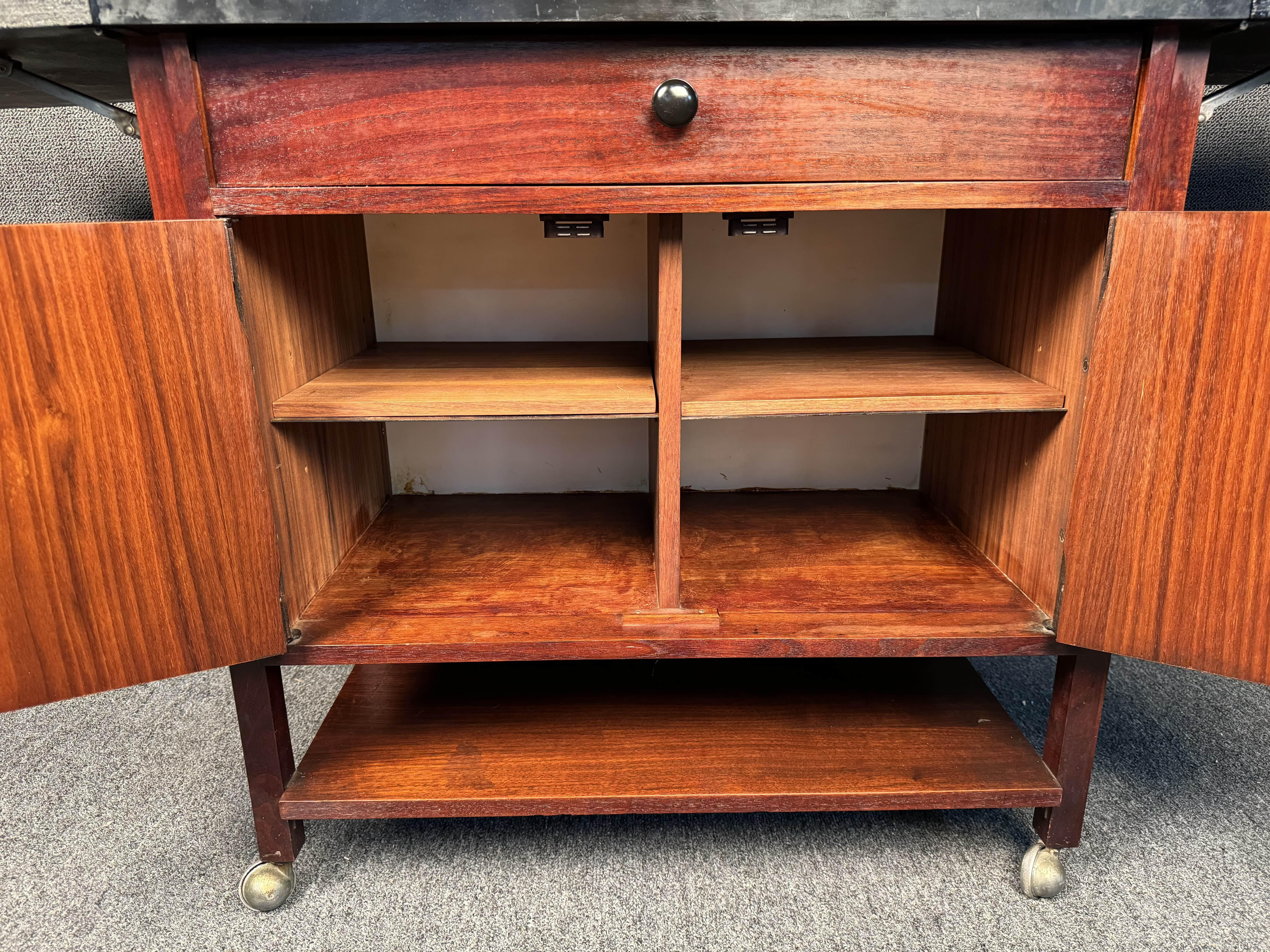 Wood Vintage Rolling Drop Leaf Bar Cart For Sale