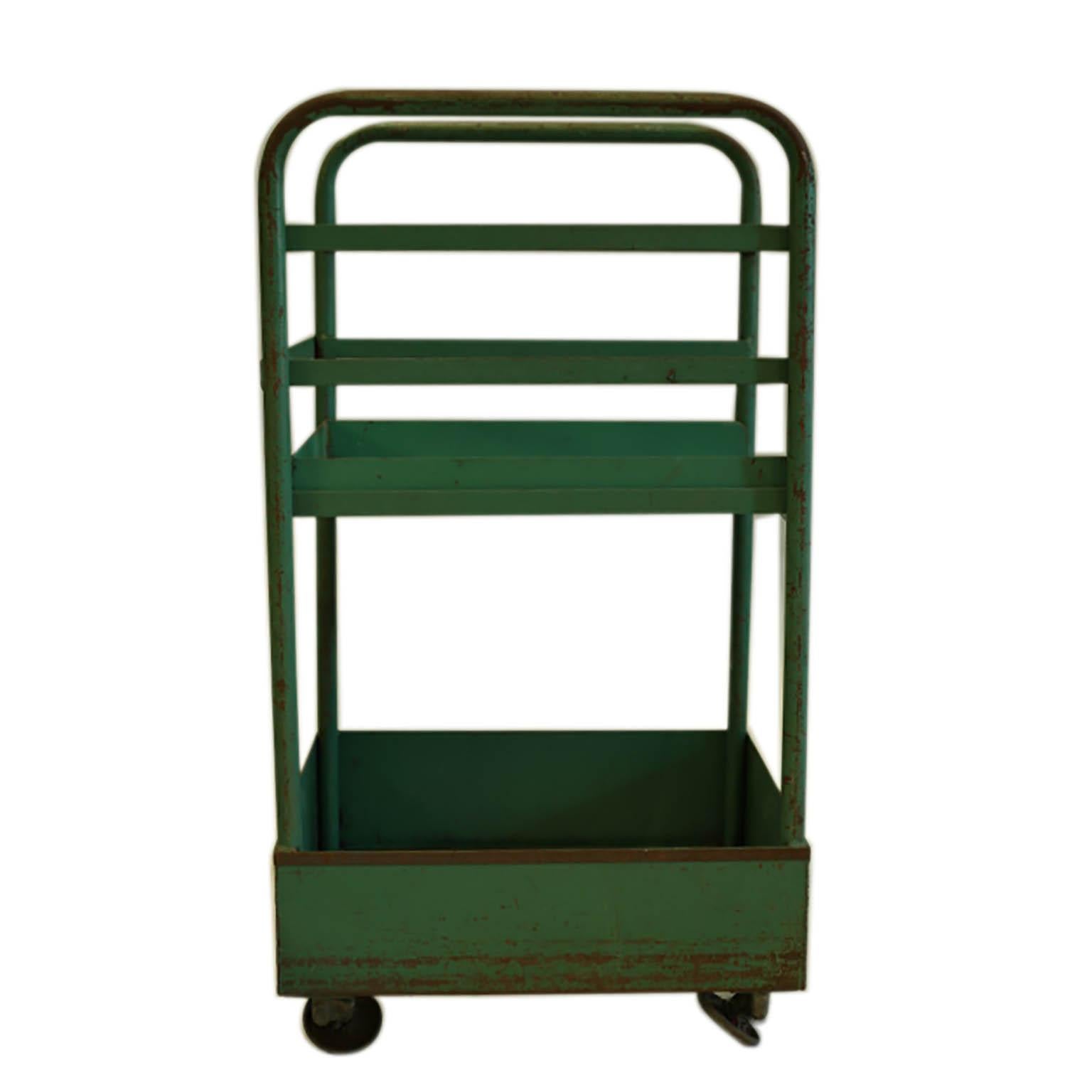 Industrial Vintage Rolling Factory Cart with Removable Tray, circa 1940s