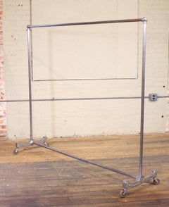 Vintage Rolling Garment Rack, Clothing Coat Stand Art Deco