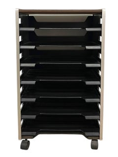 Vintage Rolling Office File Organizer Cart with Tiered Plastic Trays.