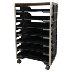 Vintage Rolling Office File Organizer Cart with Tiered Plastic Trays.
