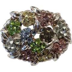 Vintage R.O.M. Jewelry Co. Multicolor Rhinestone Wreath Brooch