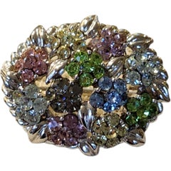 Vintage R.O.M. Jewelry Co. Multicolor Rhinestone Wreath Brooch
