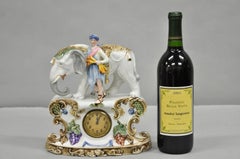 Vintage Roman Classical German Porcelain Figural Elephant & Soldier Mantel Clock