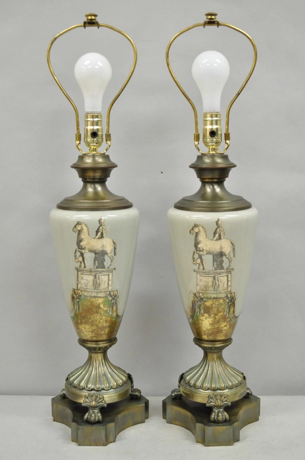 Lámpara de Sobremesa Neoclásica de Porcelana Gris Estilo Clásico Romano Vintage - Pareja en venta 6