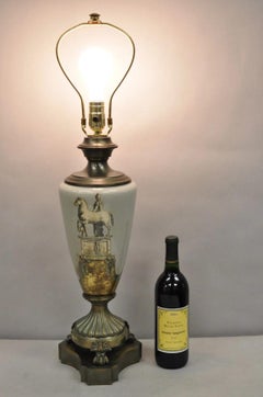 Vintage Roman Classical Style Gray Porcelain Urn Neoclassical Table Lamp - Pair