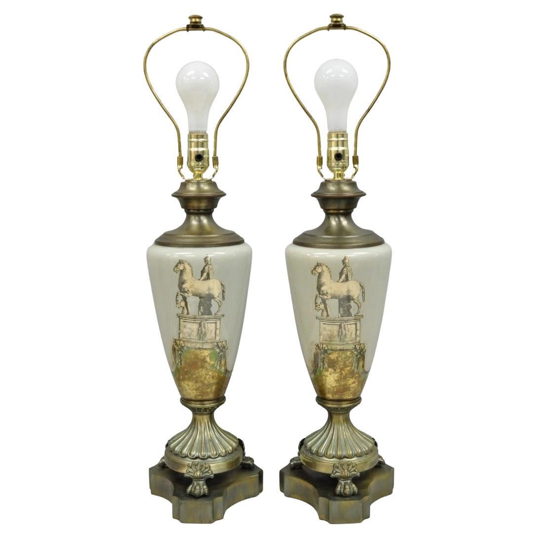Lámpara de Sobremesa Neoclásica de Porcelana Gris Estilo Clásico Romano Vintage - Pareja en venta