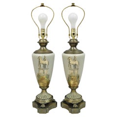 Lámpara de Sobremesa Neoclásica de Porcelana Gris Estilo Clásico Romano Vintage - Pareja