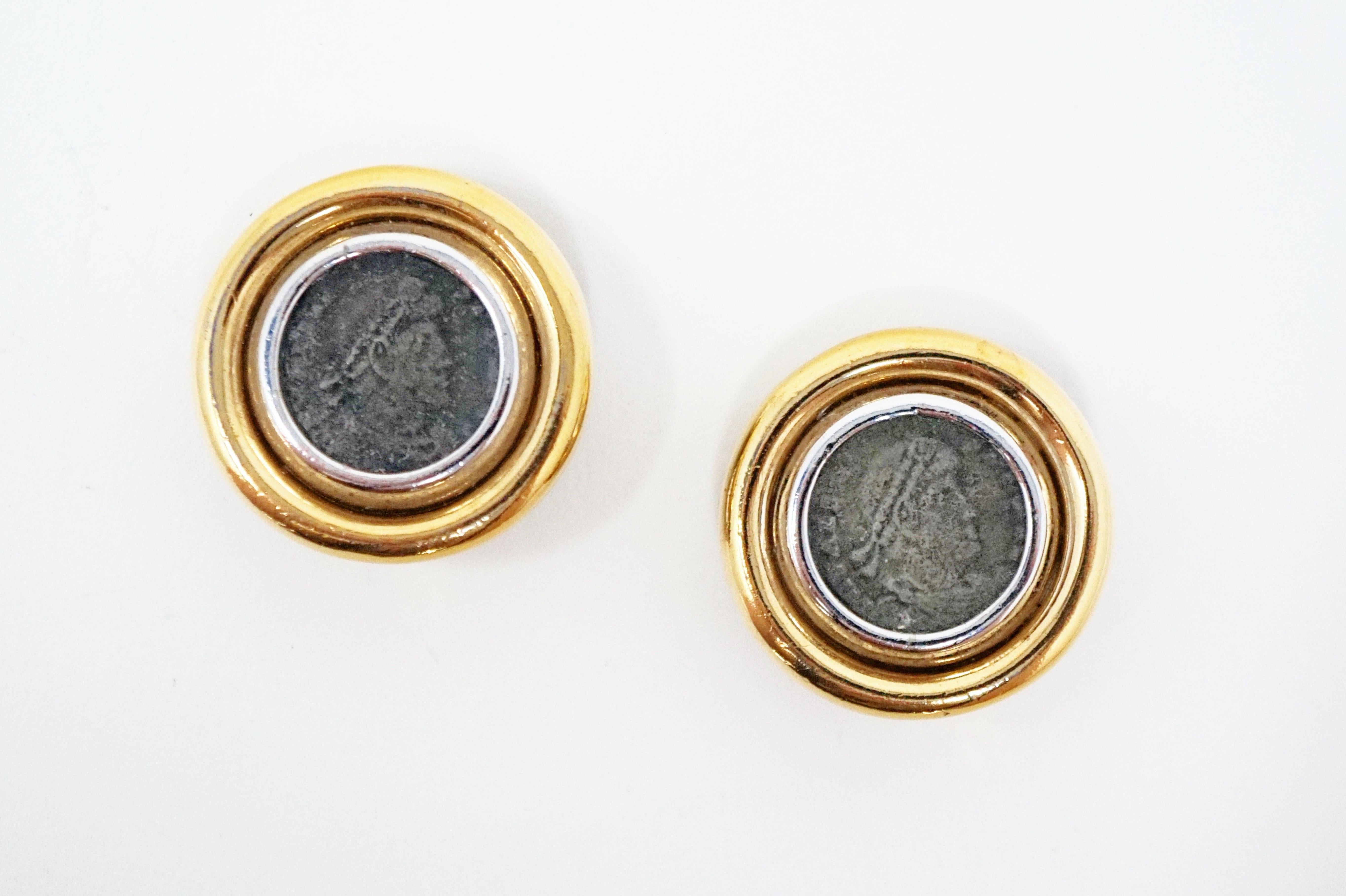 Modern Vintage Roman Coin Gilt Button Earrings by Ciner