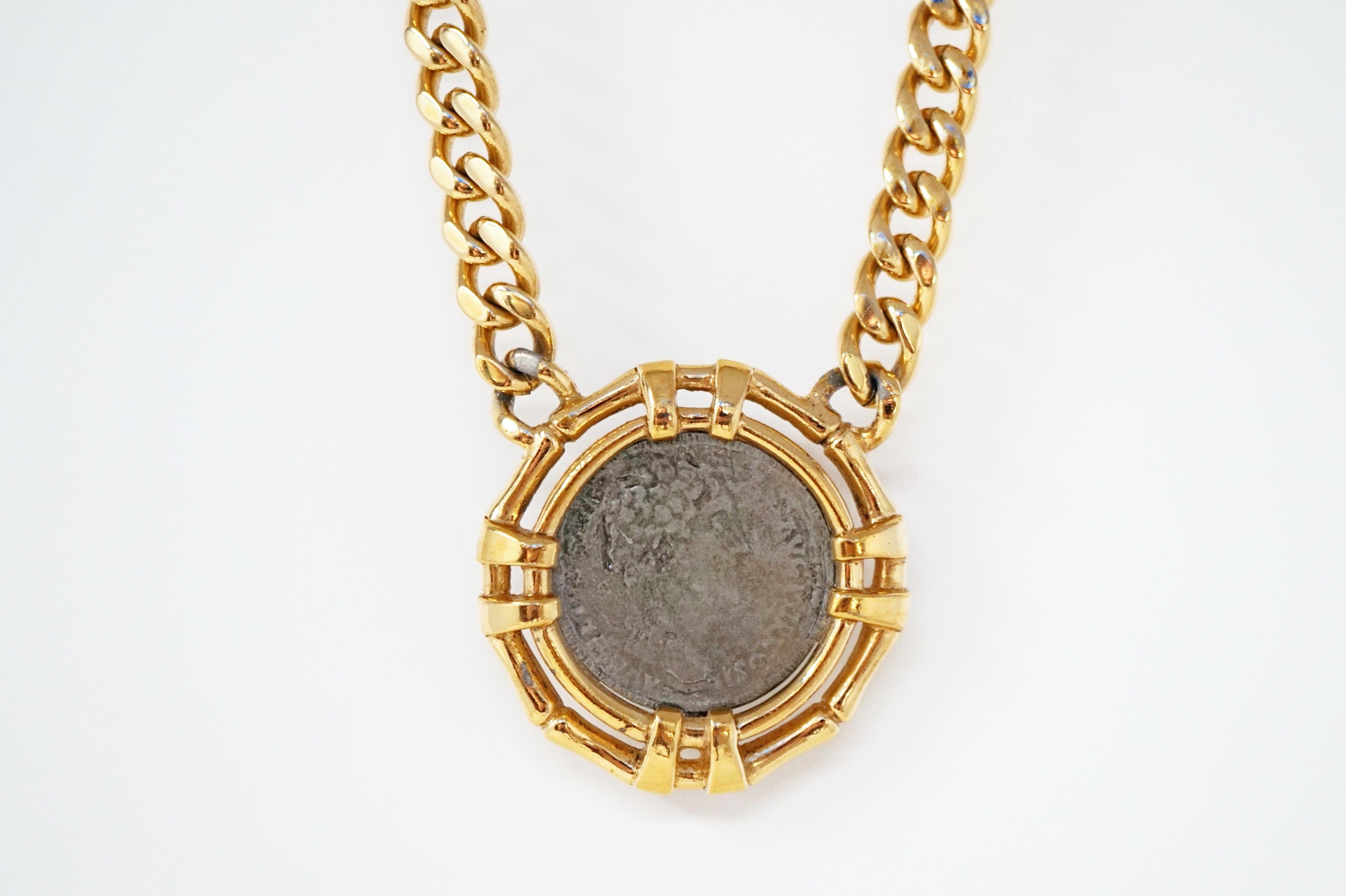 Modern Vintage Roman Coin Gilt Statement Necklace by Ciner