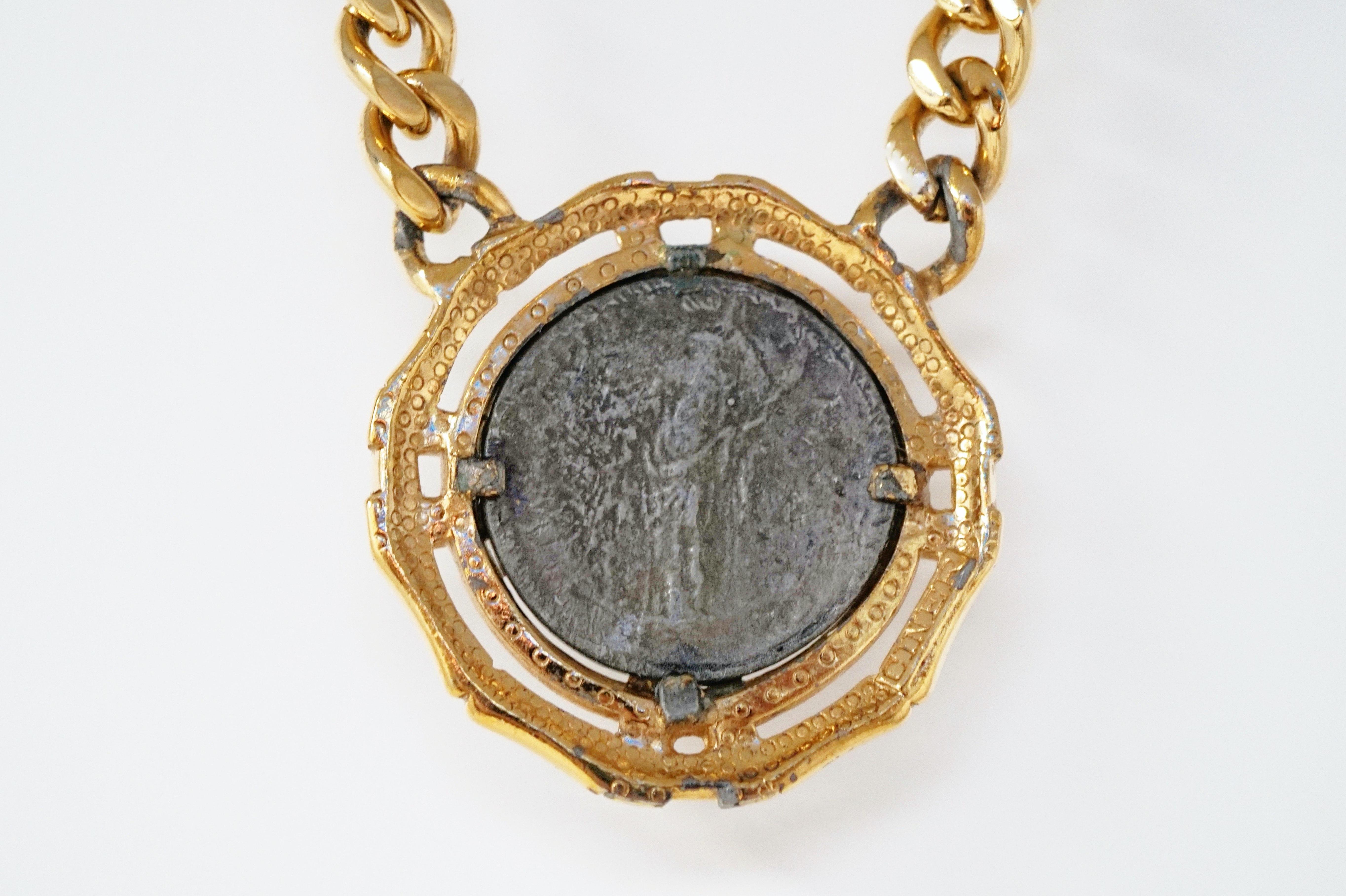 Vintage Roman Coin Gilt Statement Necklace by Ciner In Good Condition In McKinney, TX