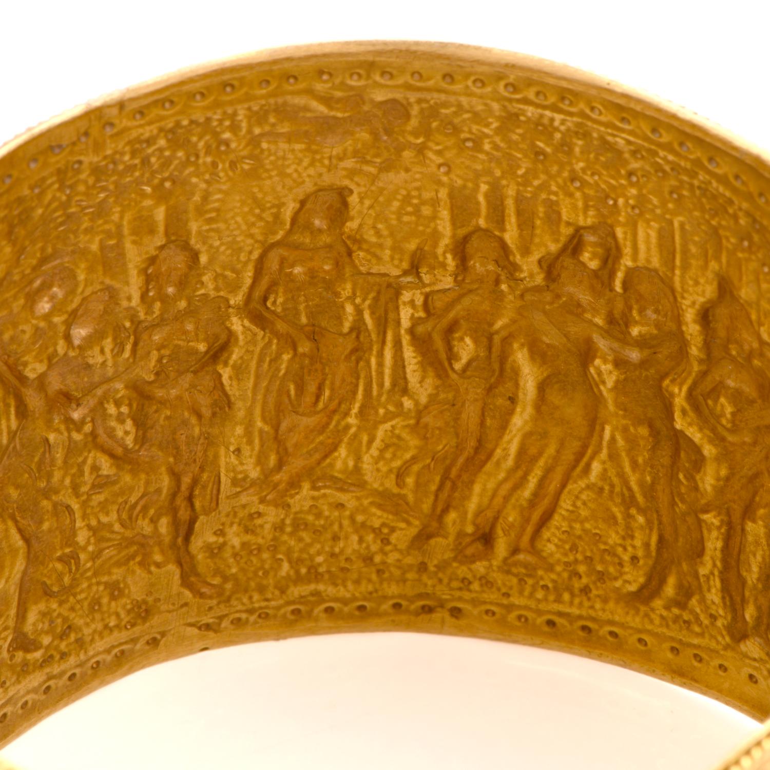 Women's Vintage Roman Filigree 18 Karat Yellow Gold Cuff Bangle Bracelet