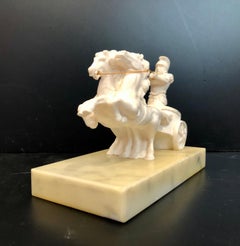 Vintage Roman Soldier and Chariot Horses Sculpture on Marble Base