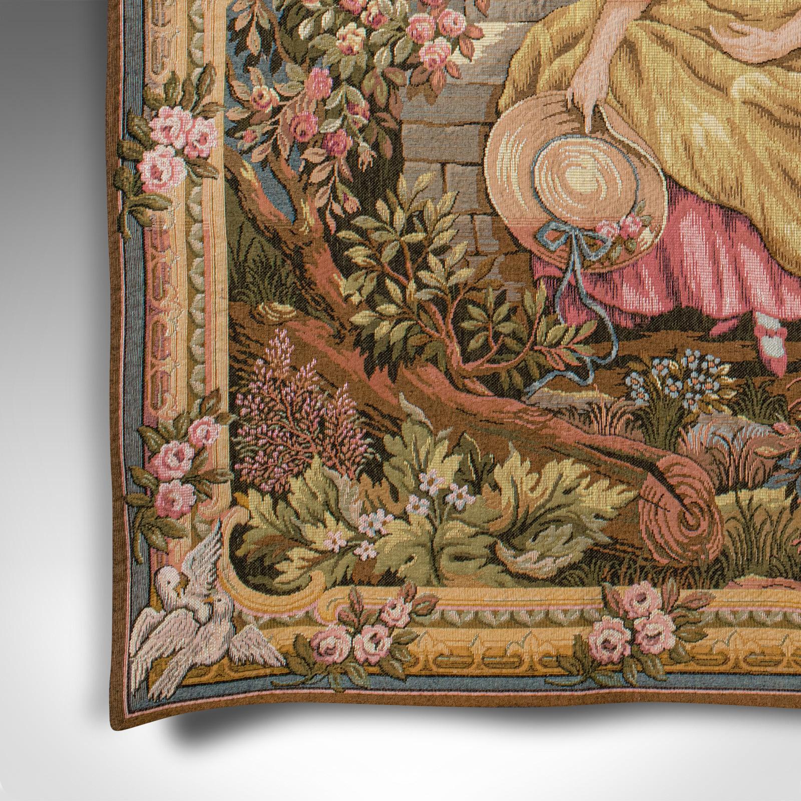 20th Century Vintage Romance Tapestry, French, Needlepoint, Decorative Panel, Continental