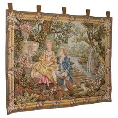 Vintage Romance Tapestry, French, Needlepoint, Decorative Panel, Continental