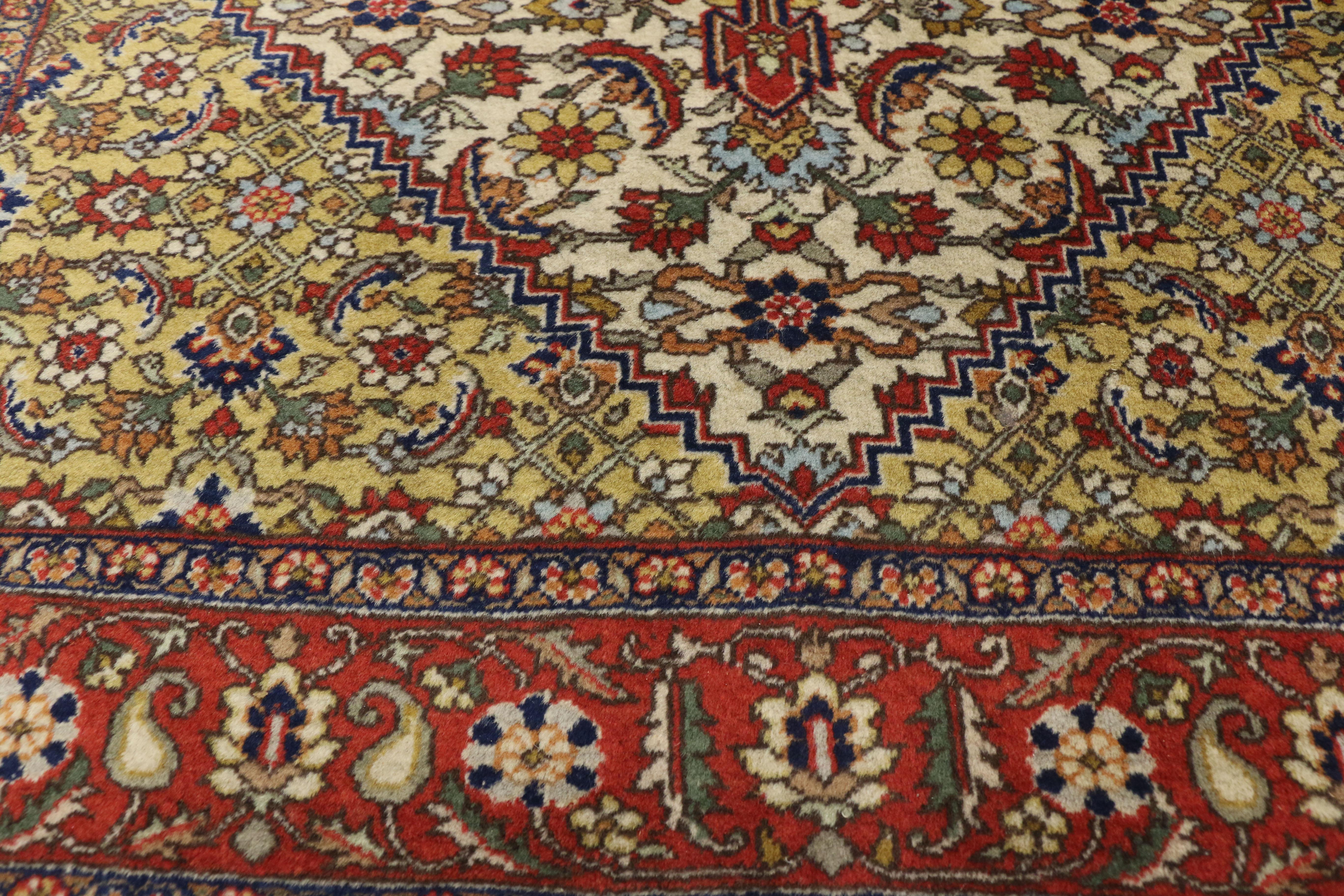 Tabriz Vintage Romanian Accent Rug with Herati Mahi Fish Design For Sale