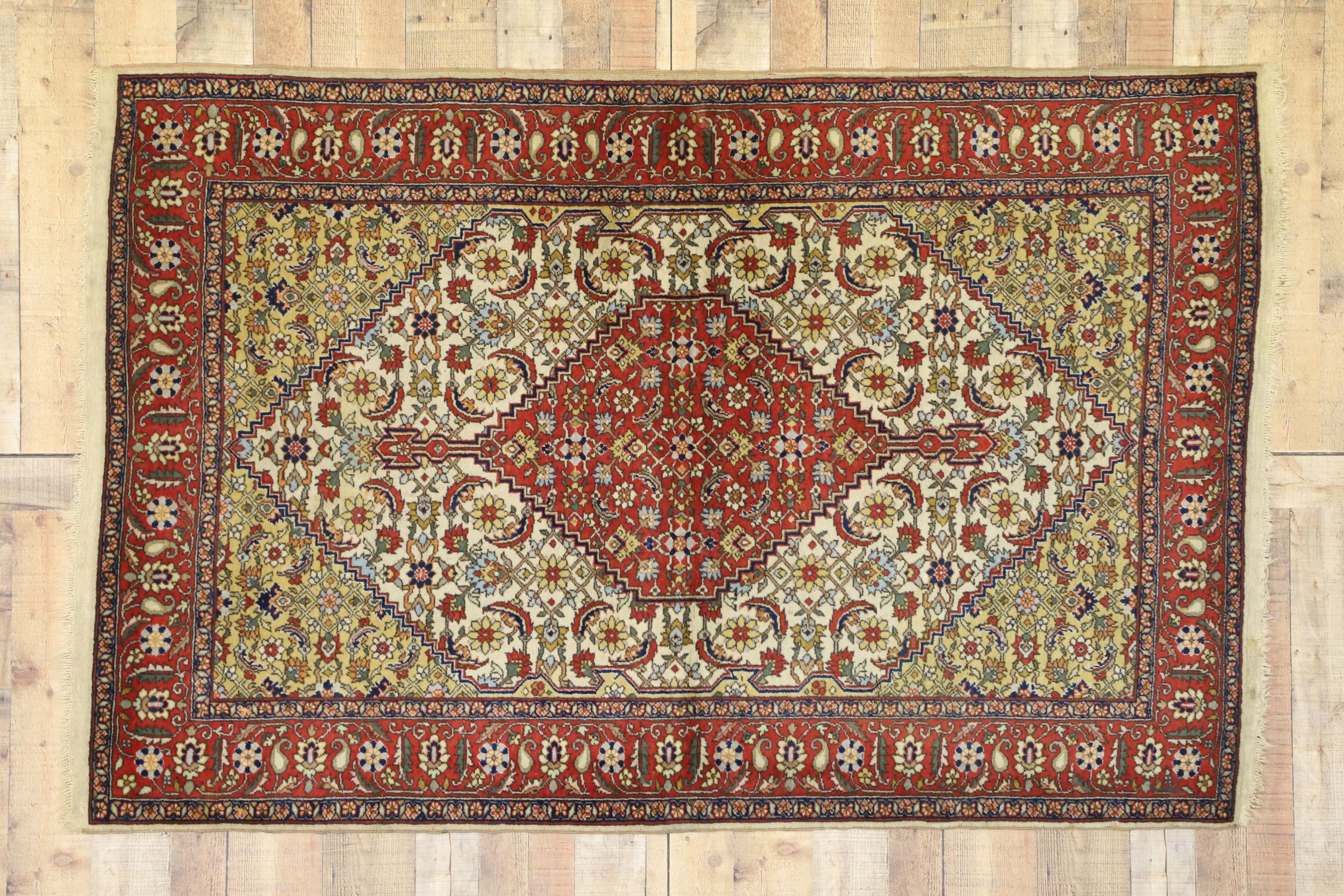20th Century Vintage Romanian Accent Rug with Herati Mahi Fish Design For Sale