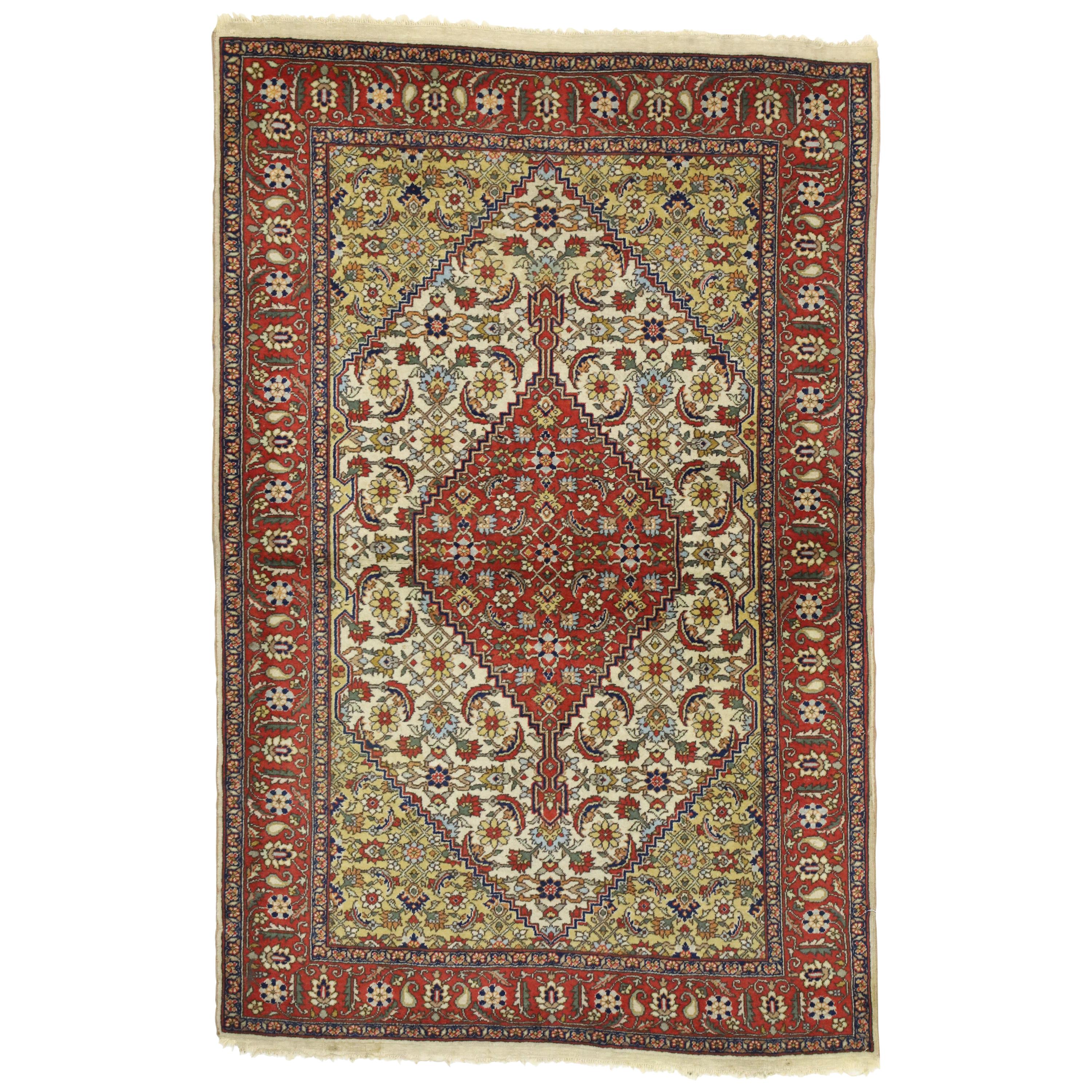 Vintage Romanian Accent Rug with Herati Mahi Fish Design For Sale