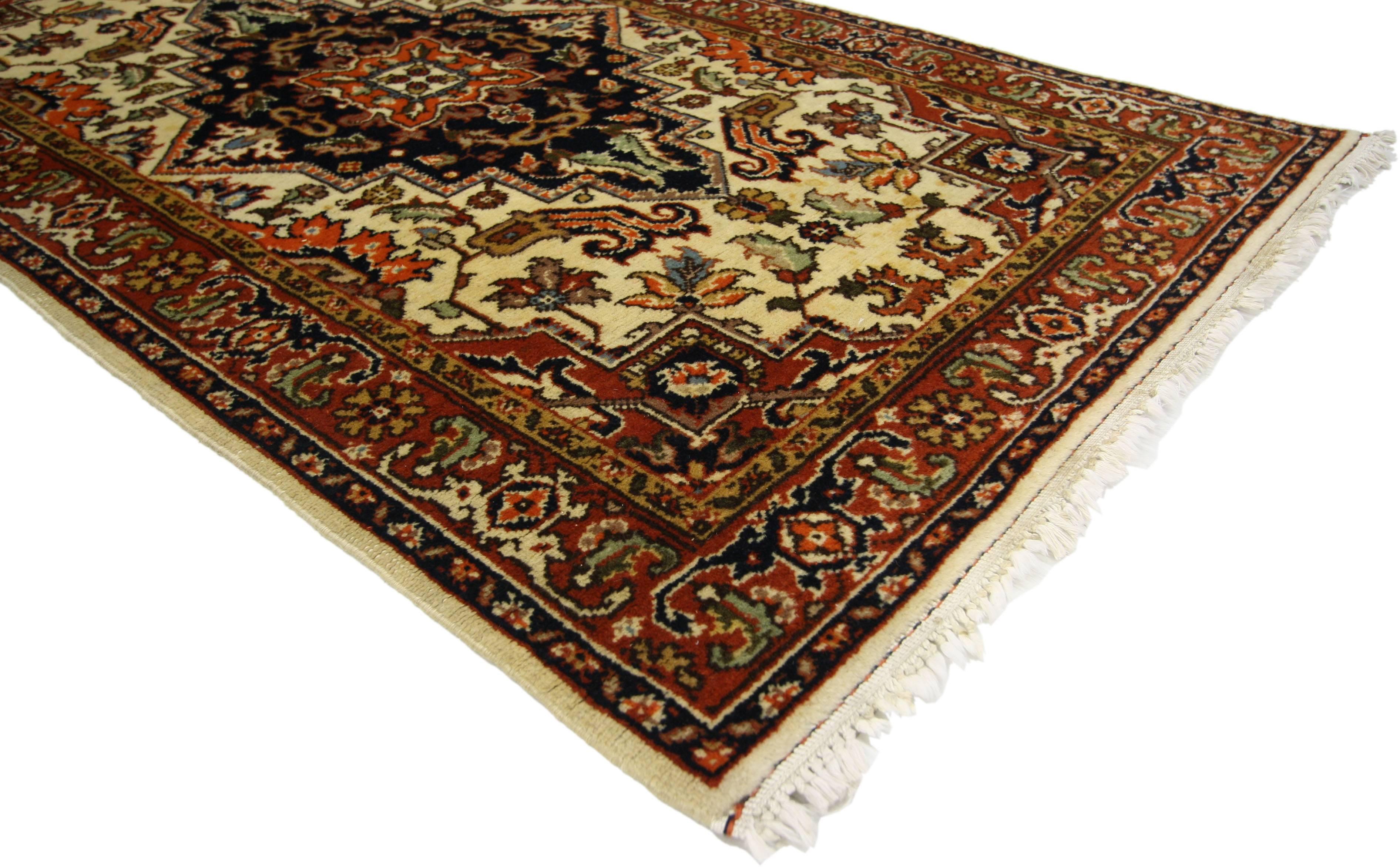 Hand-Knotted Vintage Romanian Accent Rug with Rustic Style