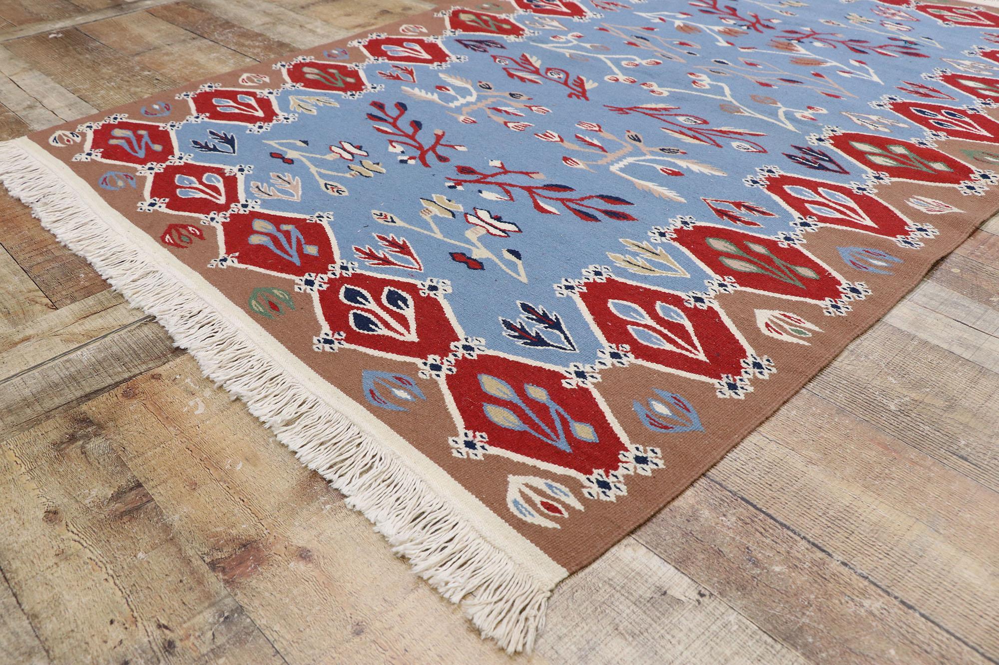 Wool Vintage Romanian Bessarabian Kilim Rug with Folk Art Style For Sale