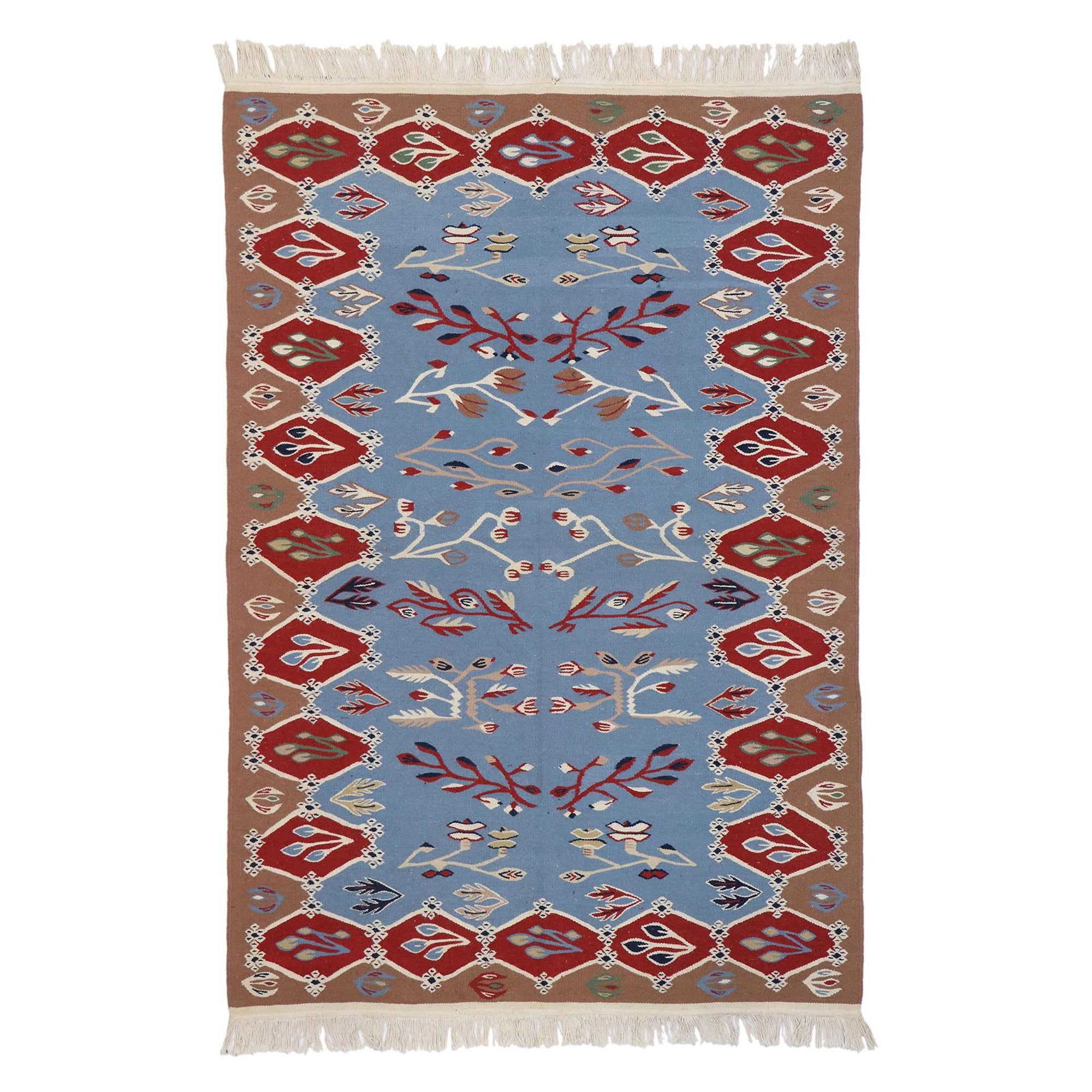 Tapis Kilim roumain vintage de Bessarabie avec style artisanal